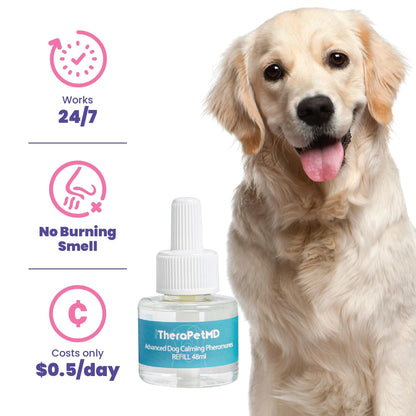 TheraPet MD Dog Calming Diffuser - Pheromone Diffuser for Dogs Indoor Behavior Support, Anxiety Aid, 60 Day Long Lasting Refill Kit, Natural Formula