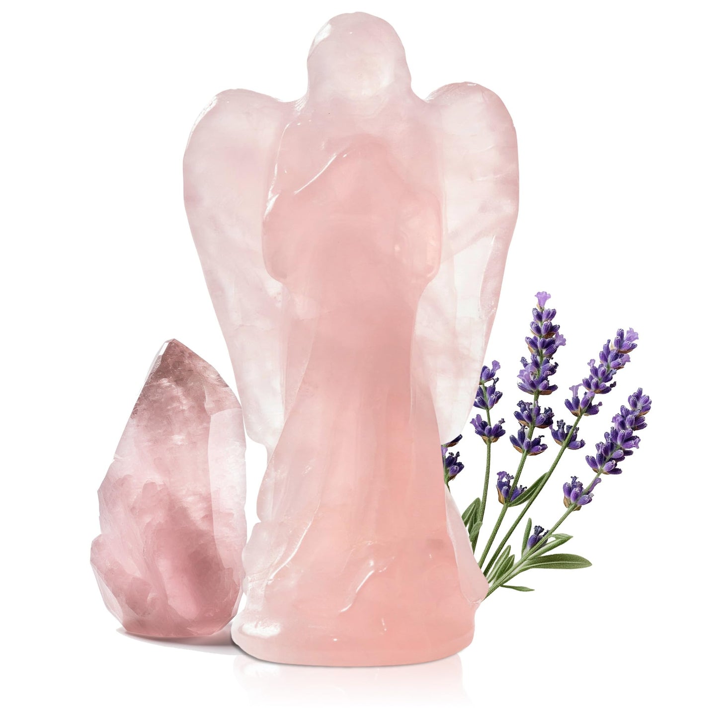 Rose Quartz Crystal Pocket Angel Figurine - 2 Inch Guardian Angel Healing Crystal Stone Statue Blessed with Angelic Energy for Healing, Love, Protection and Meditation, Small Spiritual Gift for Women