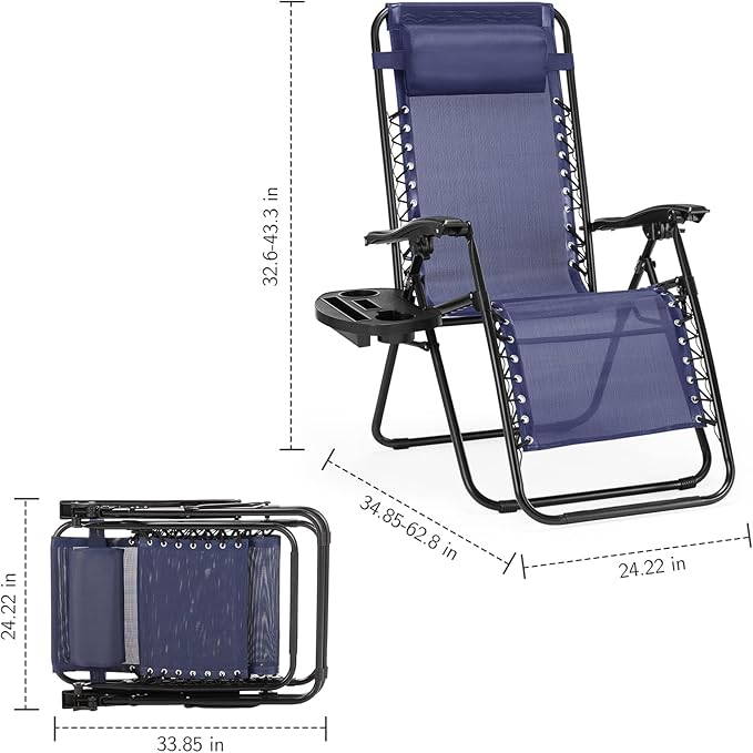 Sweetcrispy Zero Gravity Chairs Set of 2, Outdoor Folding Reclining Lounge Chair