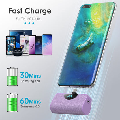 Mini Portable Charger USB-C Power Bank 5200mAh,Ultra Compact LCD Display Battery Pack Backup Charger Compatible with iPhone 17/17 Air/17 Pro/17 Pro Max/16/16 Plus/16 Pro Max/15 Series,Samsung-Green