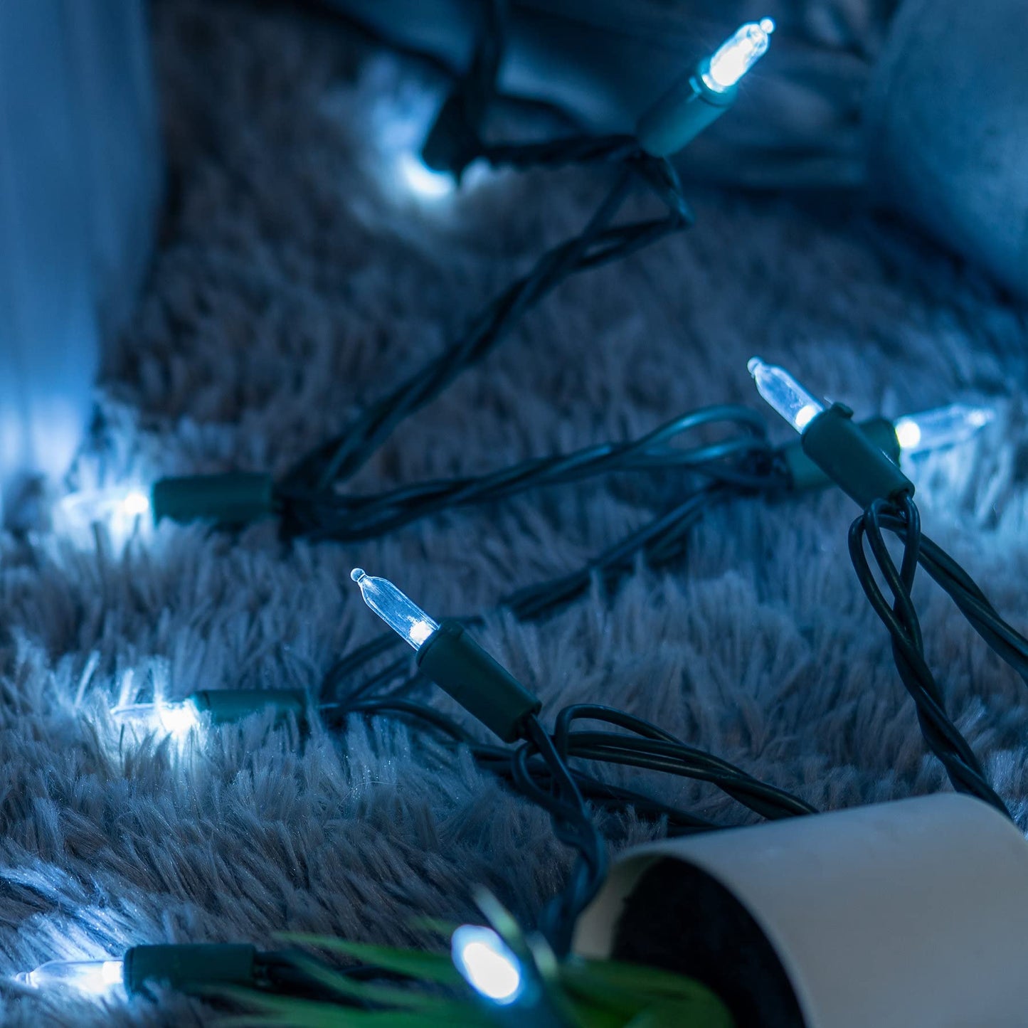 YULETIME 200 Cool White LED Christmas Lights, 66 ft Green Wire String Light
