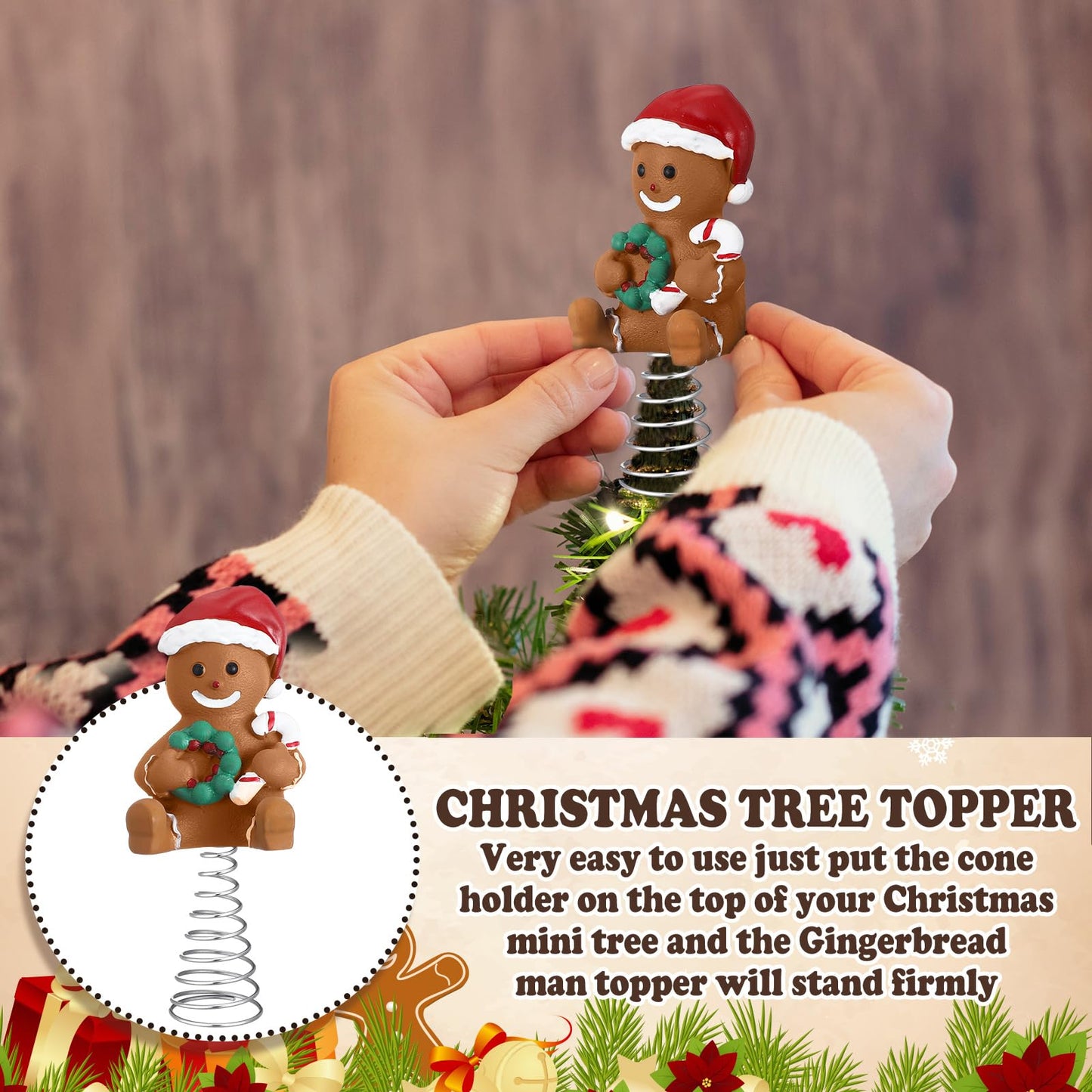 Namalu Mini Christmas Tree Topper Small Gingerbread Man Treetop for Christmas Tree 4 Inch Gingerbread Ornaments Decorative for Home Xmas Wine Bottle Wedding Bridal Shower Holiday Party Decorations