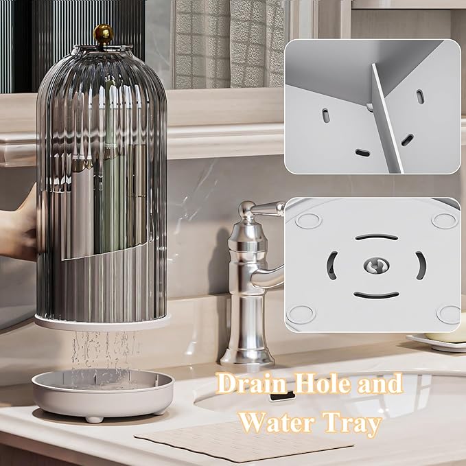 Toothbrush Holders with Cover, Drainage Rotating Electric Toothbrush Organizer