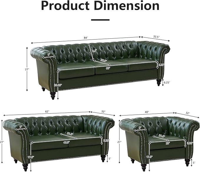 Mid-Century 3 Seater Sofa, Faux Leather Couch