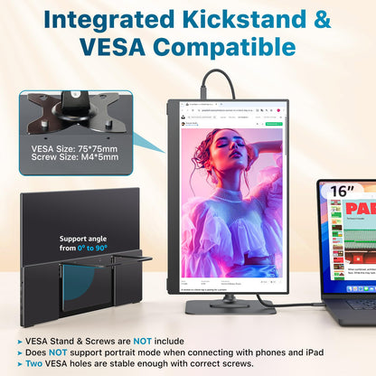 Portable Monitor 18.5 inch 1080P FHD 128% sRGB 100Hz, Travel Monitor for Laptop MacBook Surface PC Xbox PS5, HDMI Dual USB-C VESA Compatible Built-in Speaker, with Kickstand
