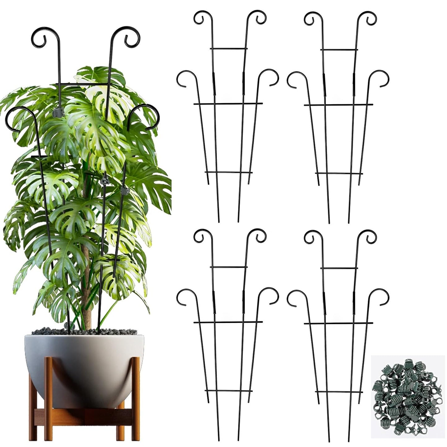 25.6 Inch Plant Trellis for Climbing Plants, 4 Pack Metal Garden Trellis for Potted Plants Indoor House Plant Climber Support Stakes with Plant Clips for Monstera Pothos Hoya Ivy Flower