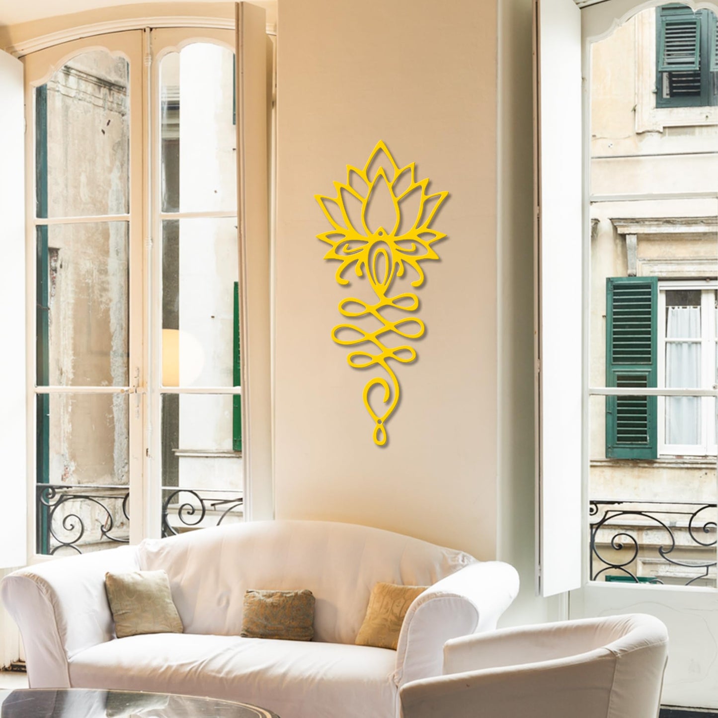 Xedatric Lotus Flower Wall Decor – Gold Metal Yoga Wall Art with Lotus Design, Spiritual Home Décor Sculpture for Meditation Spaces, Living Room, Bedroom, Office