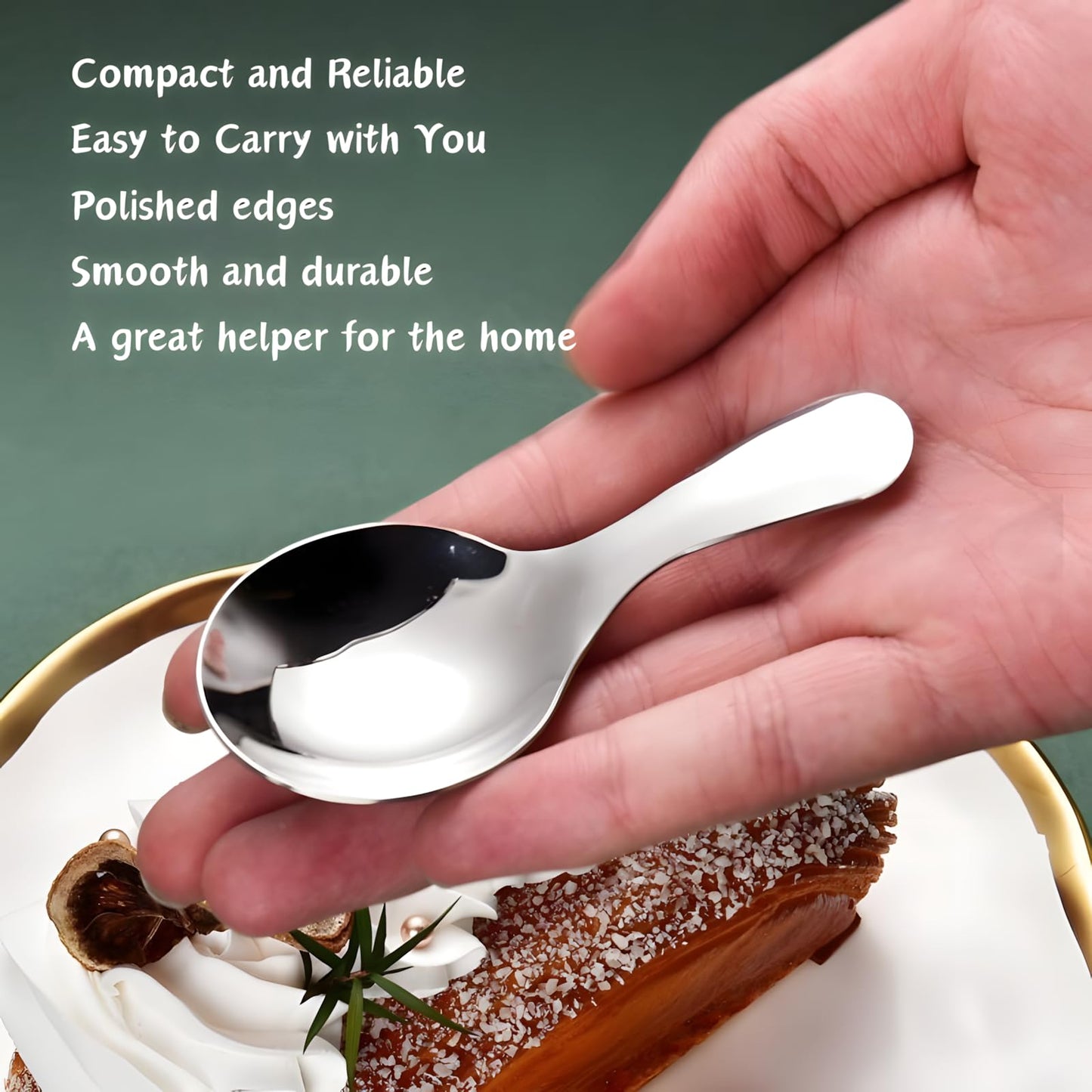 5PCS Short Handle Spoon, Stainless Steel Mini Spoons Thickened Small Round Spoon For Salt Condiments Dessert Tea Coffee (Silver)