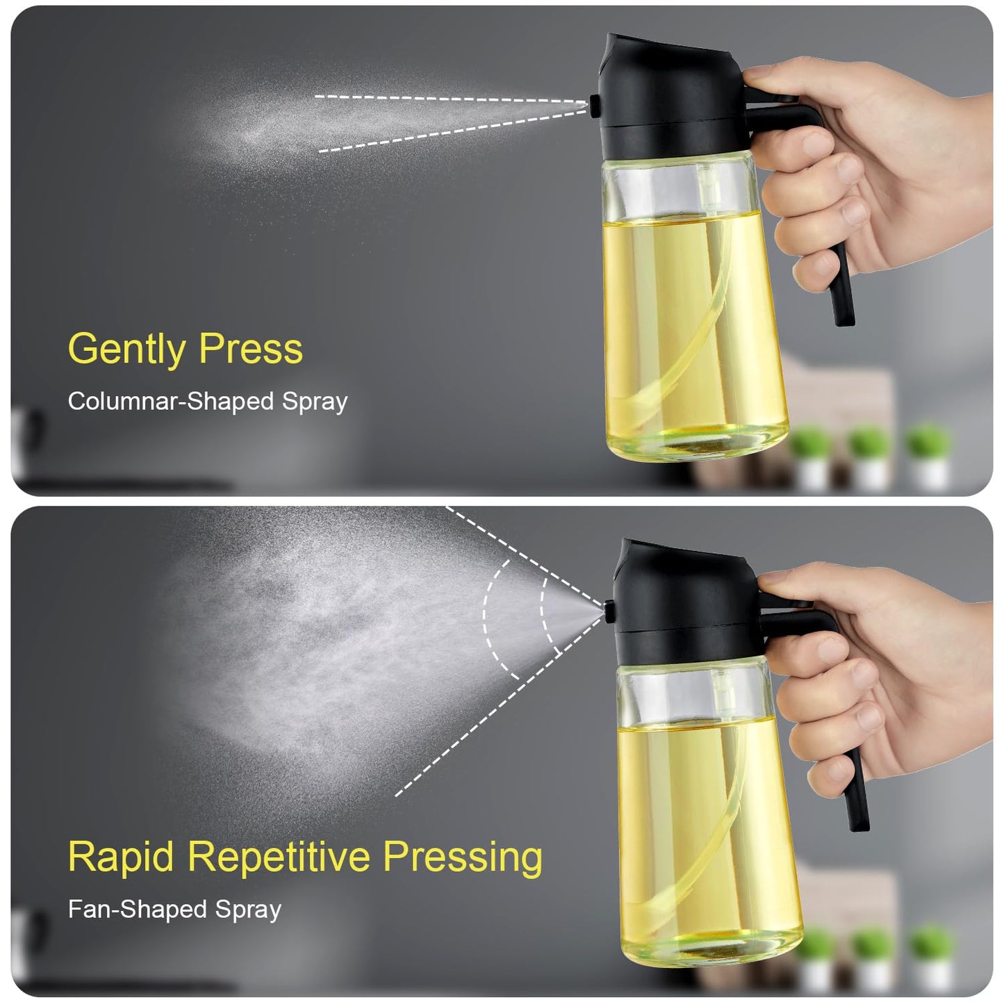 With Stickers 16oz Olive Oil Sprayer for Cooking - 2 in 1 Spray & Pour Olive Oil Dispenser - 470ml Glass Spray Oil Bottle - Kitchen Gadgets