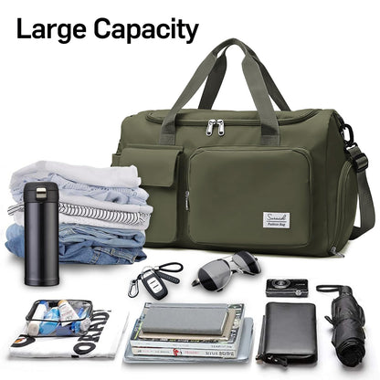 Suruid Travel Duffel Bag with Shoes Compartment Sports Gym Bag with Dry Wet Separated Pocket for Men and Women, Overnight Bag Weekender Bag Training Handbag Yoga Bag - Olive Green