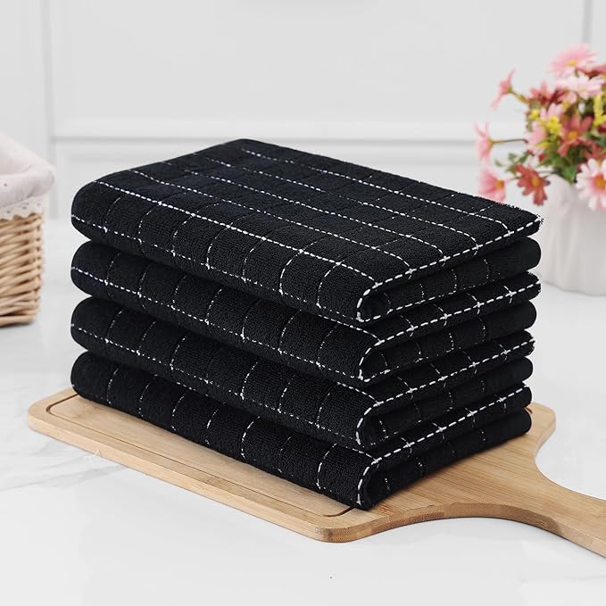Homaxy 100% Cotton Terry Kitchen Towels, Checkered Designed, Soft and Super