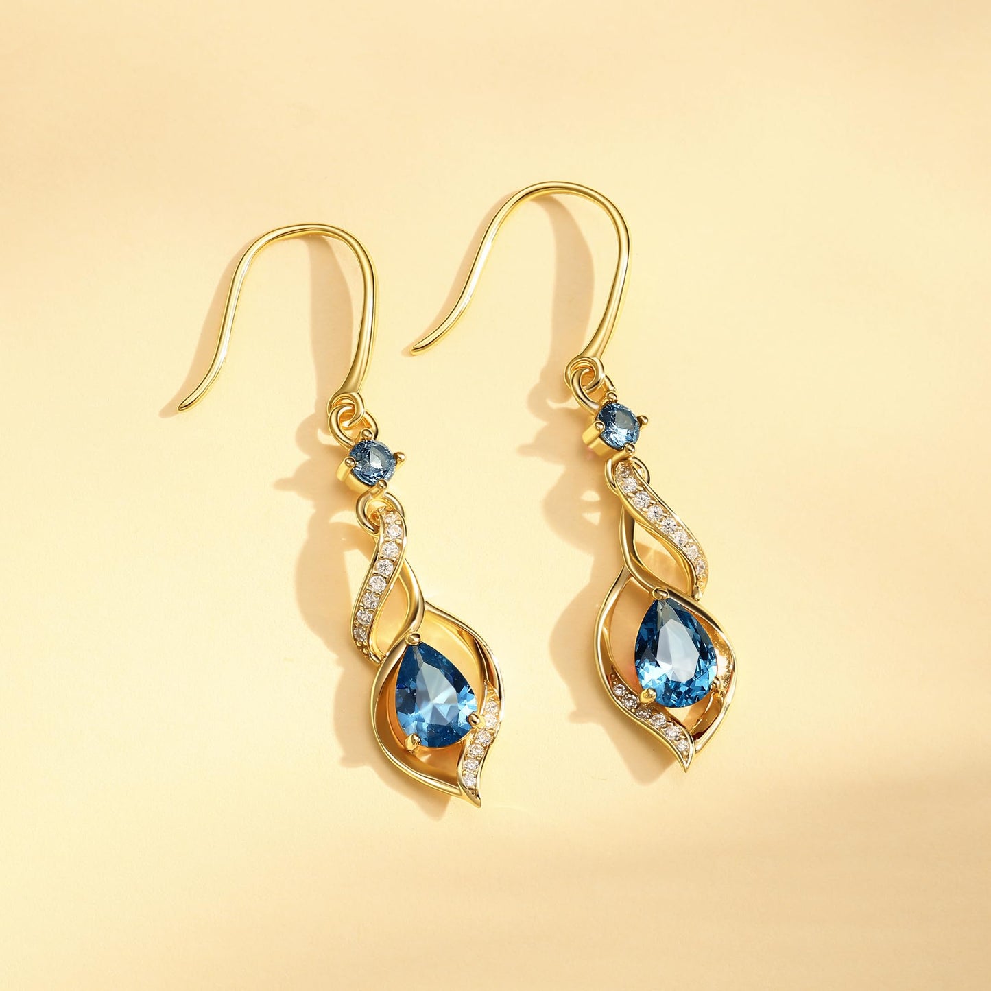 FANCIME 14K Gold Plated December Birthstone Dangle Earrings for Women Teardrop Blue Topaz Earrings S925 Sterling Silver infinity Love Birthday Gifts for Mom Women