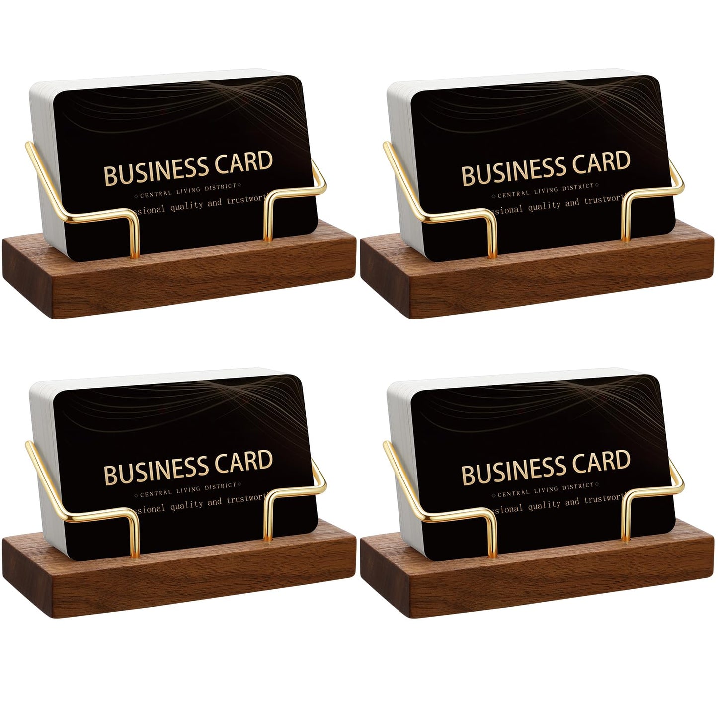 Amyhill 4 Pcs Wood Business Card Holder Display for Desk Metal Wooden Name Card Organizer Business Display Holders for Women Men Office Home Decoration(Gold)