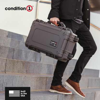Condition 1 22" Large Rolling Lockable Hard Storage Case with Foam, Model 300, Waterproof Protective Box for Camera, Tactical, Scientific Gear, Made in USA, 21.84"x13.82"x9", Blue