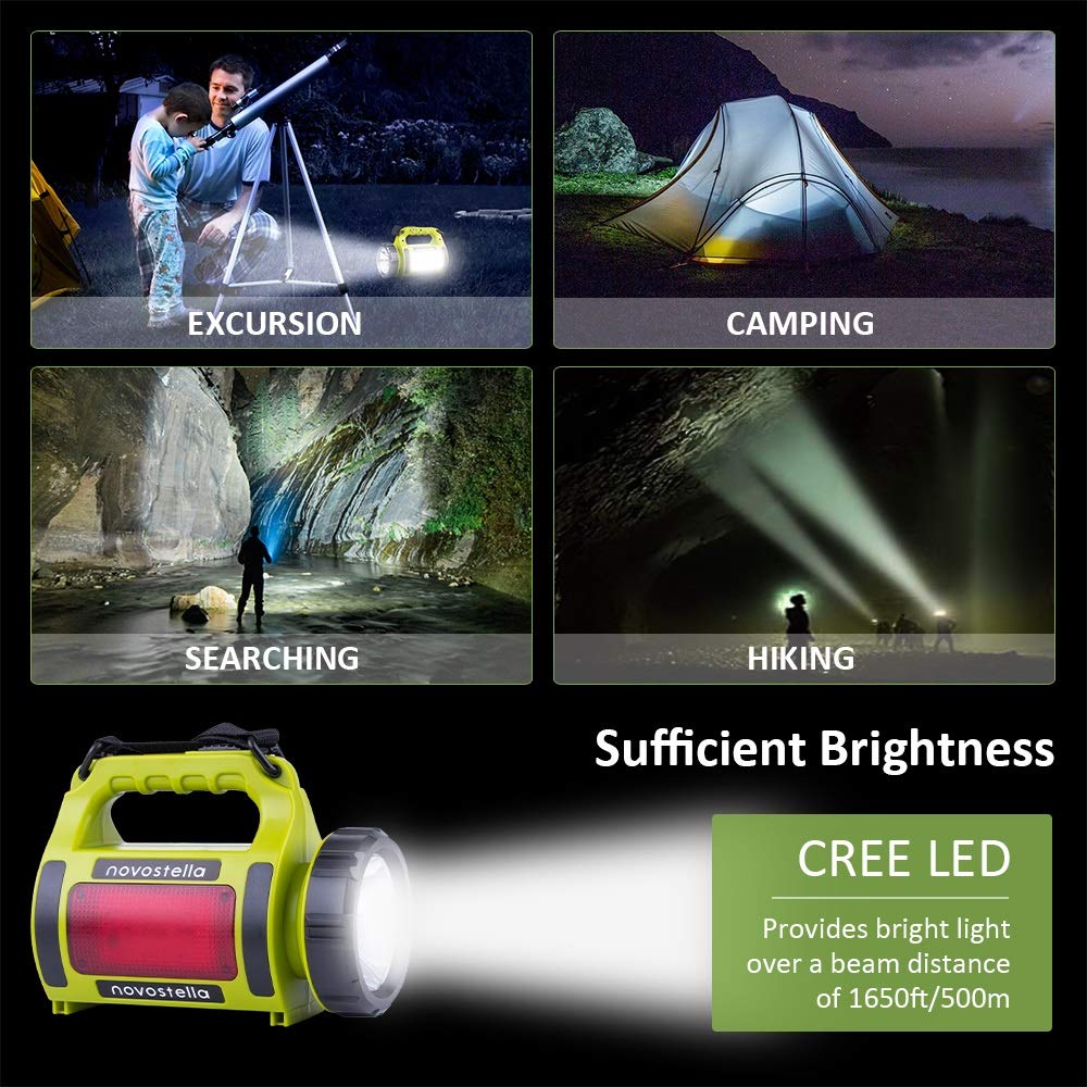 NOVOSTELLA Rechargeable LED Torch, Multi-Functional Camping Light, Waterproof Outdoor Spotlight Searchlight, High Power Beam Flashlight, 650lm Lightweight Lantern