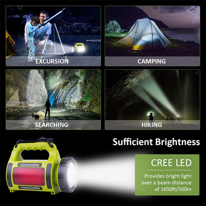 NOVOSTELLA Rechargeable LED Torch, Multi-Functional Camping Light, Waterproof Outdoor Spotlight Searchlight, High Power Beam Flashlight, 650lm Lightweight Lantern