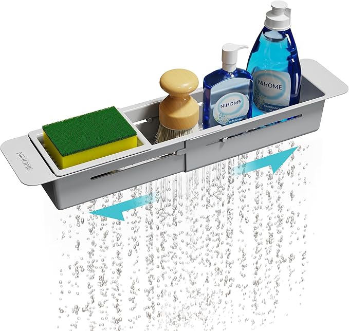 NiHome Extendable Over Sink Kitchen Organizer, Small Telescopic Brush Storage