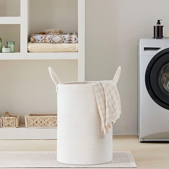 VIPOSCO Large Laundry Hamper, Tall Woven Rope Storage Basket