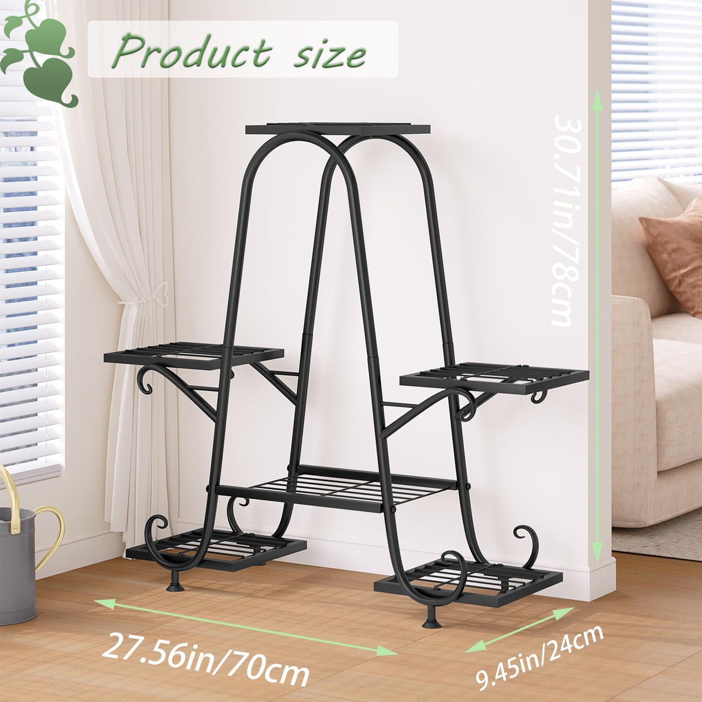 INGIORDAR Plant Stand Indoor Outdoor Shelf Metal Holder Pot Rack Multiple Plants Stand Tall 6 Pot Flower Shelf Corner Living Room Garden,Black (Black, 6 Pots)