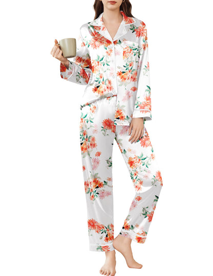 Ekouaer Satin Pajamas Set for Women Long Sleeve Pants Pj 2 Piece Lounge Set
