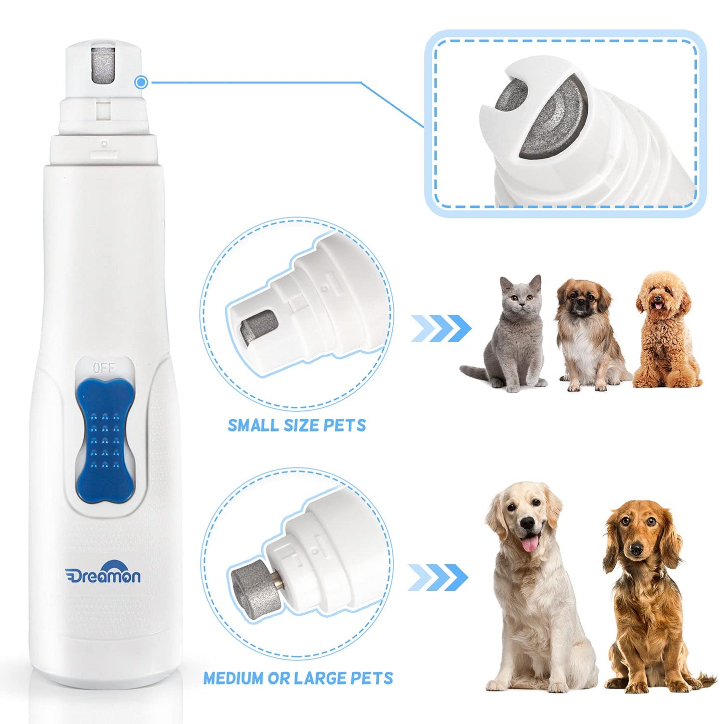 Dreamon Dog Electric Nail File Grinders, Pet Nail Trimmer Low Noise, Long Working Time, for Small Medium Large Breed Dog and Cat