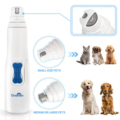 Dreamon Dog Electric Nail File Grinders, Pet Nail Trimmer Low Noise, Long Working Time, for Small Medium Large Breed Dog and Cat