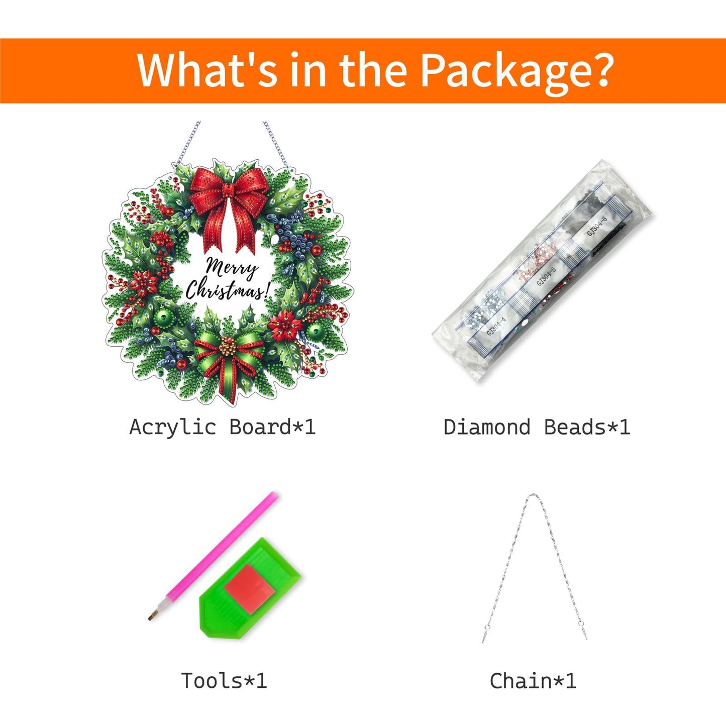 VODAPYC Christmas Wreath Diamond Art Hanging Kit for Adults, DIY Double Sided Special Shaped Diamonds Art Window Pendant Ornament for Home Decor(Christmas Wreath-1)