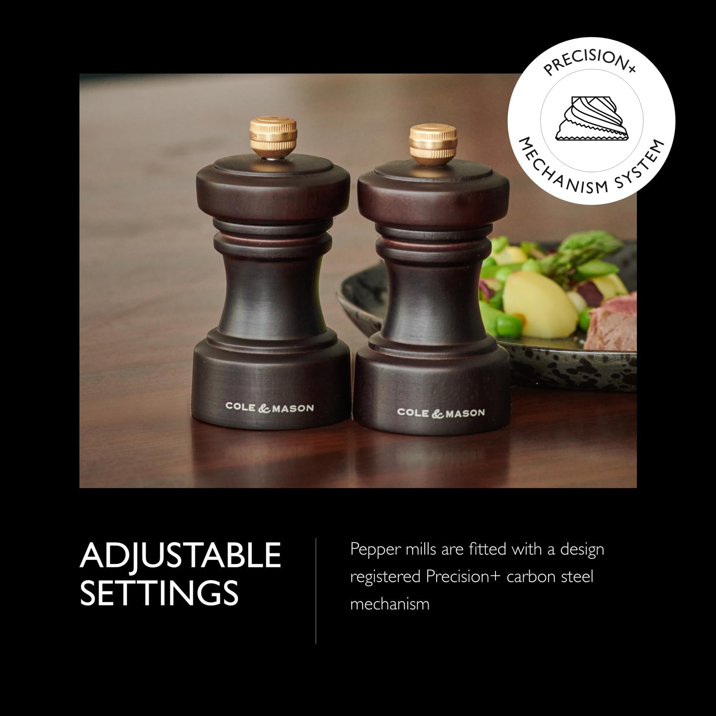 Cole & Mason Hoxton Mill - Table Salt Grinder & Pepper Grinder with Precision+ Grinder - Kitchen & Home Accessory - Chocolate Wood