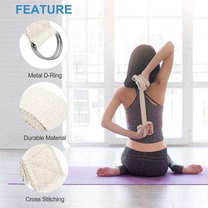 PATIKIL Yoga Strap for Stretching 6 Feet, 10Pcs Cotton Yoga Belt with Adjustable Metal D-Ring Buckle Stretch Bands for Fitness Pilates, White