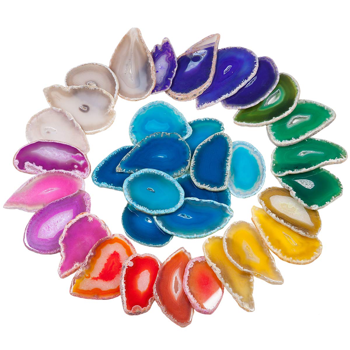 Rockcloud 10 Pcs Agate Light Table Slices Healing Crystals Geode Stones, Set of 2 Agate Slices Butterfly Decorative Ornament Butterfly Stand Figurine Collection for Home Office Desktop Decor