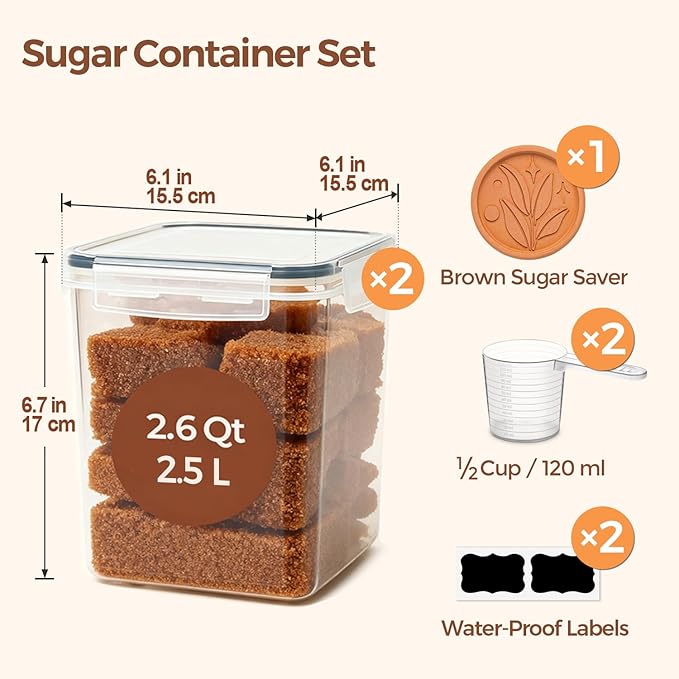 ComSaf Brown Sugar Container Set of 2, Airtight Food Storage Containers