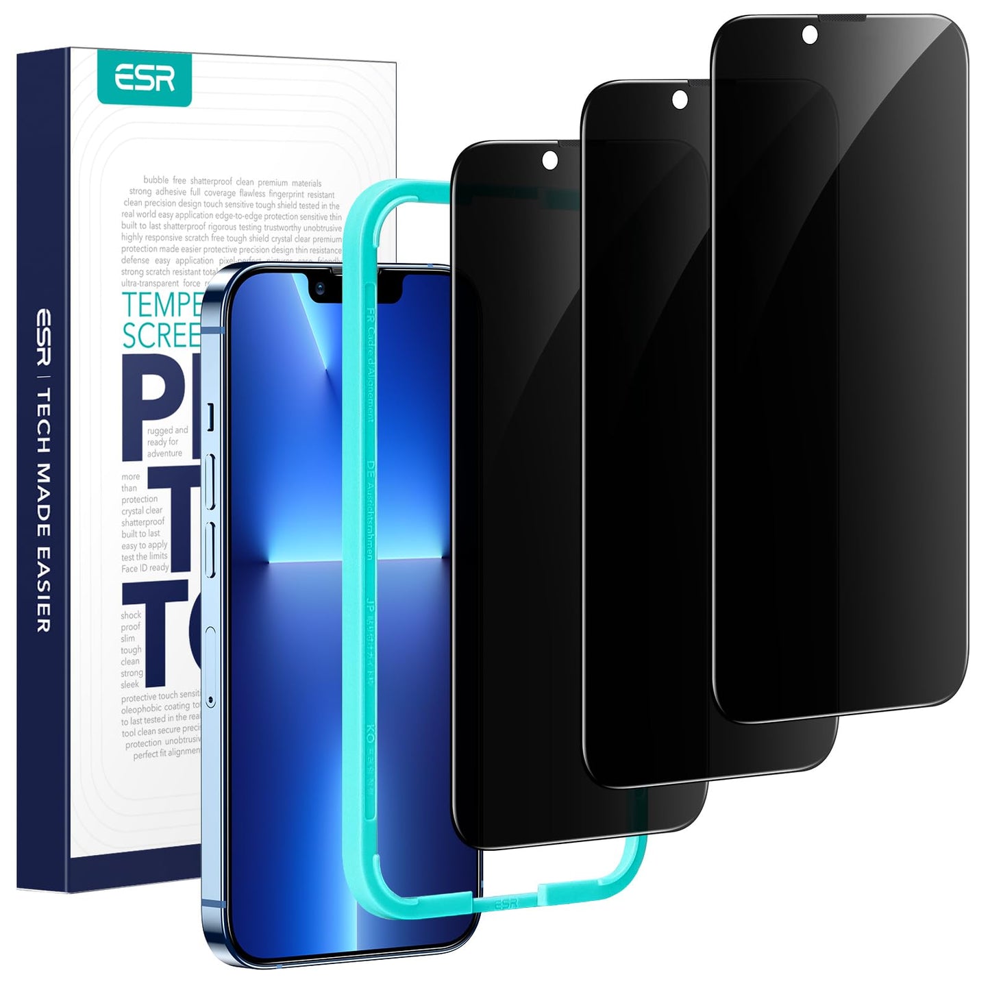 ESR 3 Pack for iPhone 15 Pro Max Screen Protector, [9H Hardness] [Military Grade Shatterproof] Full Coverage Tempered Glass Film with Easy Installation Tool, HD Clear, Scratch Resistant