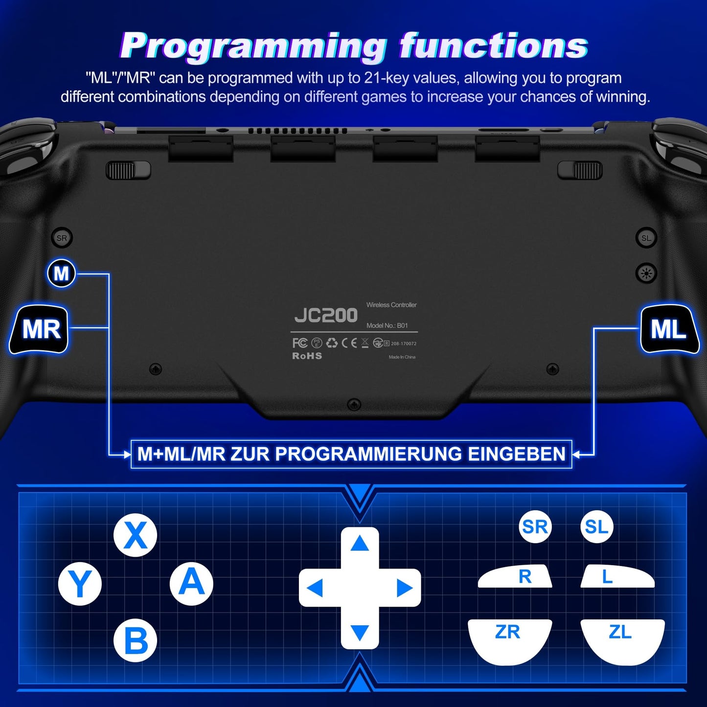 Switch Controllers Compatible with Nintendo Switch/OLED, One-Piece Joypad Controller Replacement for Switch Pro Controller with 9 Lights Color, Switch Remote for Users Who Prefer Handheld Mode