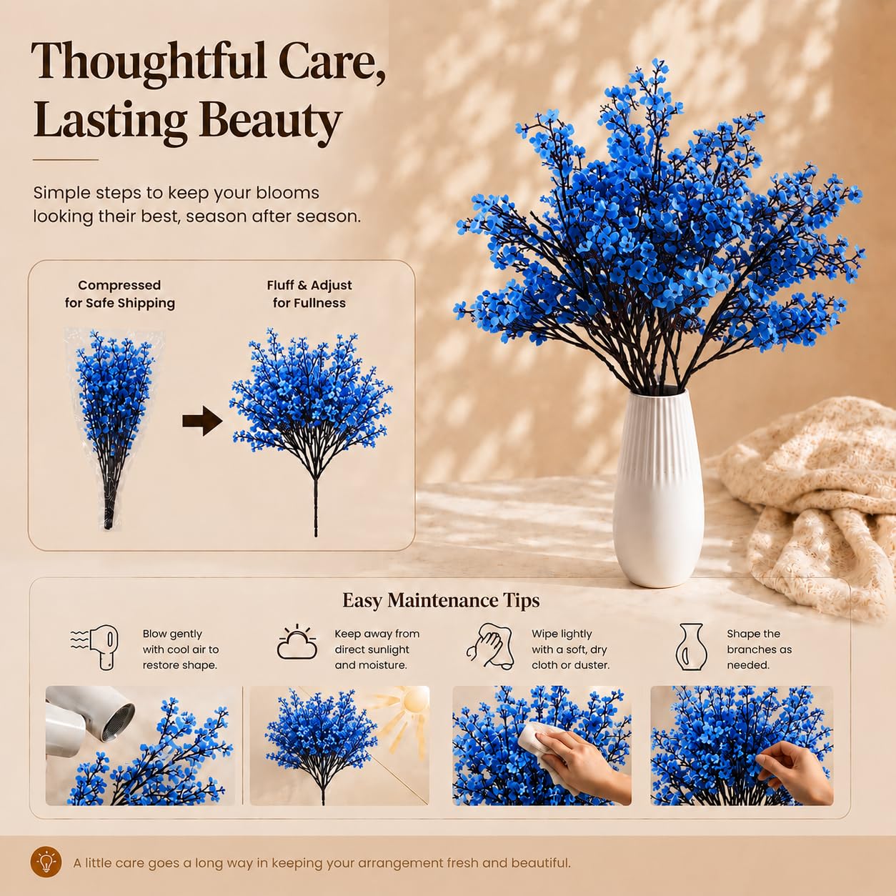 Mandy's 6 Bundles Artificial Royal Blue Baby’s Breath Flowers