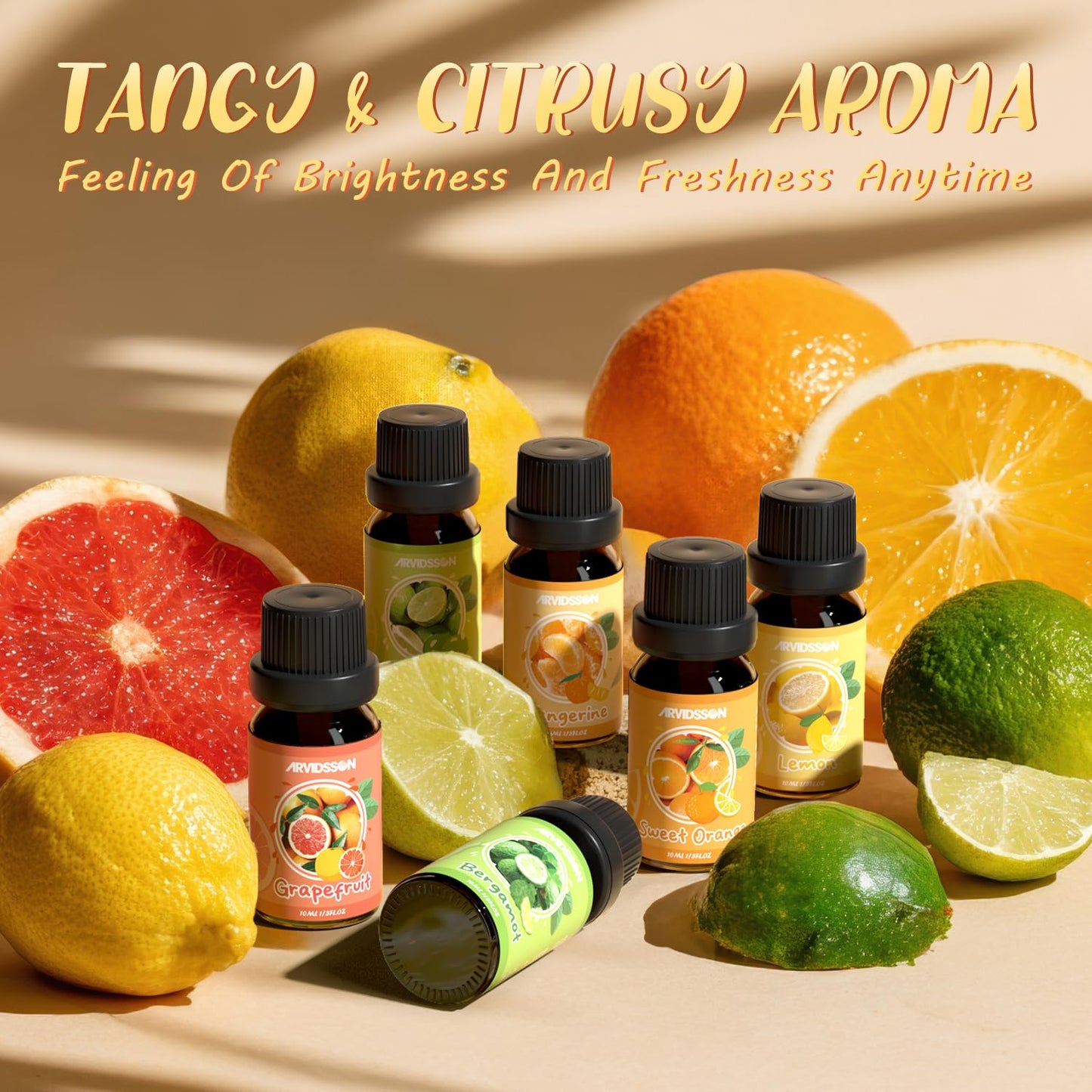 Citrus Essential Oils Set, ARVIDSSON Fresh Fruit Essential Oil for Diffuser, Grapefruit, Bergamot, Sweet Orange, Lemon, Lime, Tangerine, Citrusy Scented Oils Gift for Women