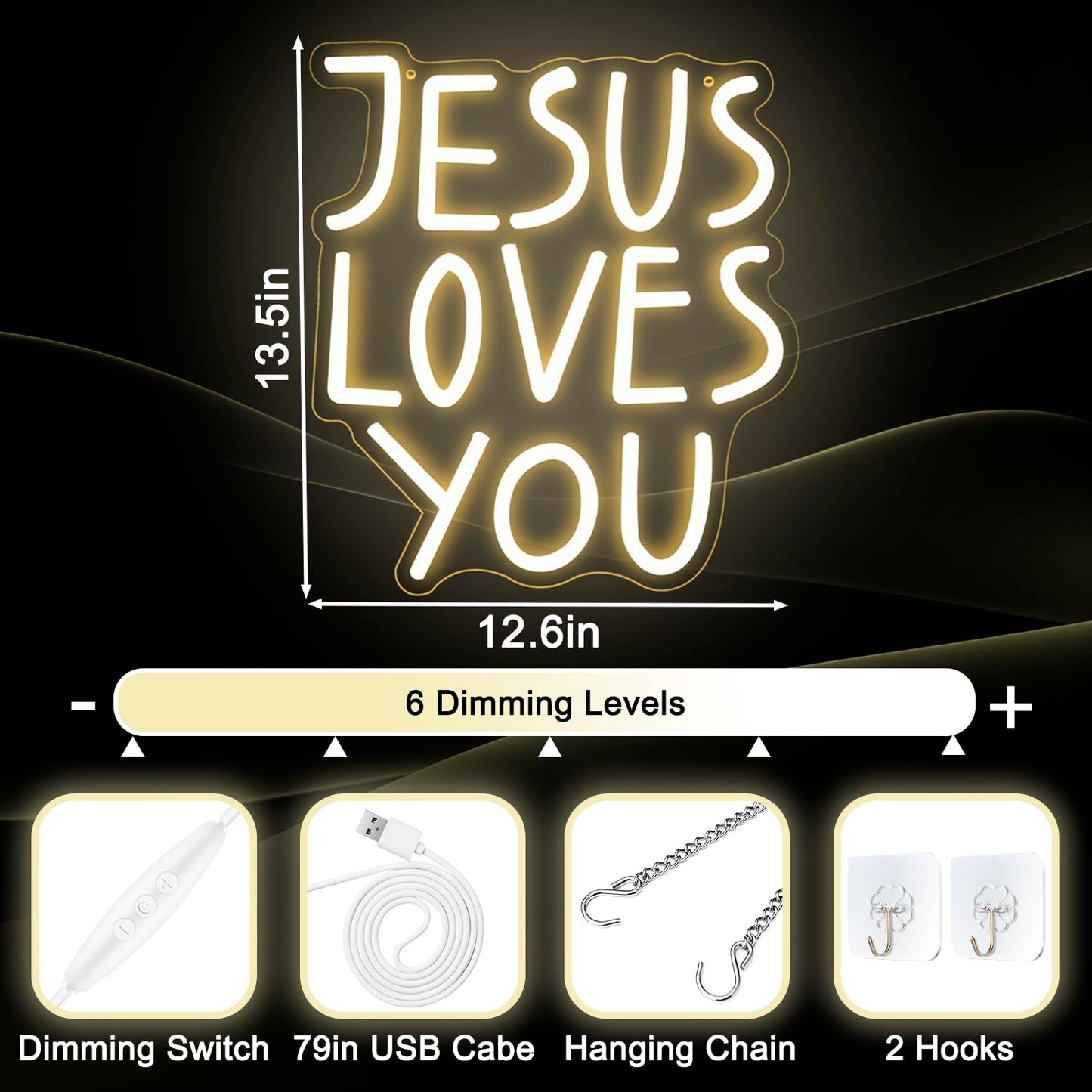 Jesus Loves You Neon Sign Dimmable Neon Signs for Wall Decor Letter LED Signs USB Light Up Sign for Jesus Room Decor Christian Wall Art Bedroom Living Room Jesus Gifts