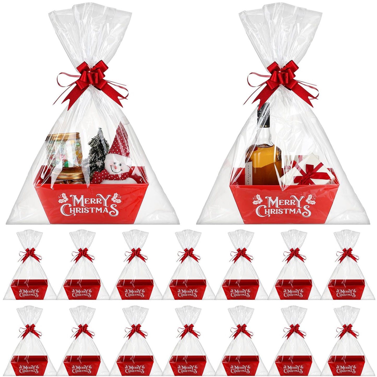 Cholemy 24 Sets Christmas Basket for Gifts Empty 10 x 8 Inch Sturdy Empty Gift Basket Bulk with Handle Large Cardboard Gift Baskets Trays to Fill Wine Candy for Xmas Holiday Birthday Party Supply