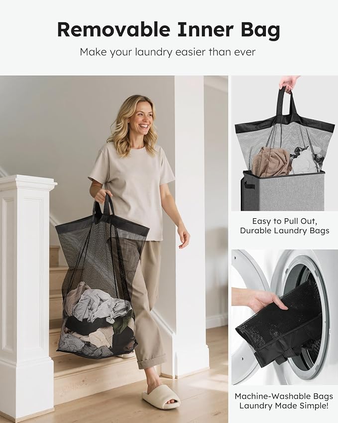 SOLEDI Laundry Hamper with Lid 90L Large & Tall Collapsible Laundry Basket