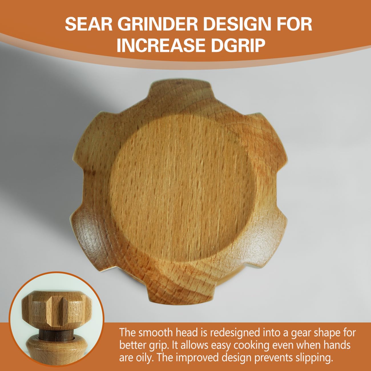 Wooden Salt And Pepper Grinder Set –【Gear-Shape Knob & Effortless Grinding】8 Inch Manual Refillable Pepper Grinder Set (2)