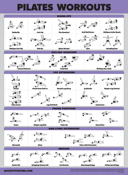 4 Pack - Pilates Workout Volume 1 & 2 + Yoga Poses Volume 1 & 2 - Exercise Poster Set (18 x 24, LAMINATED)
