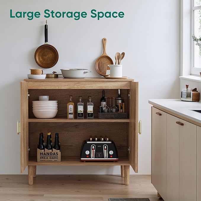 Smuxee Oak Sideboard Cabinet, Freestanding Buffet Cabinet