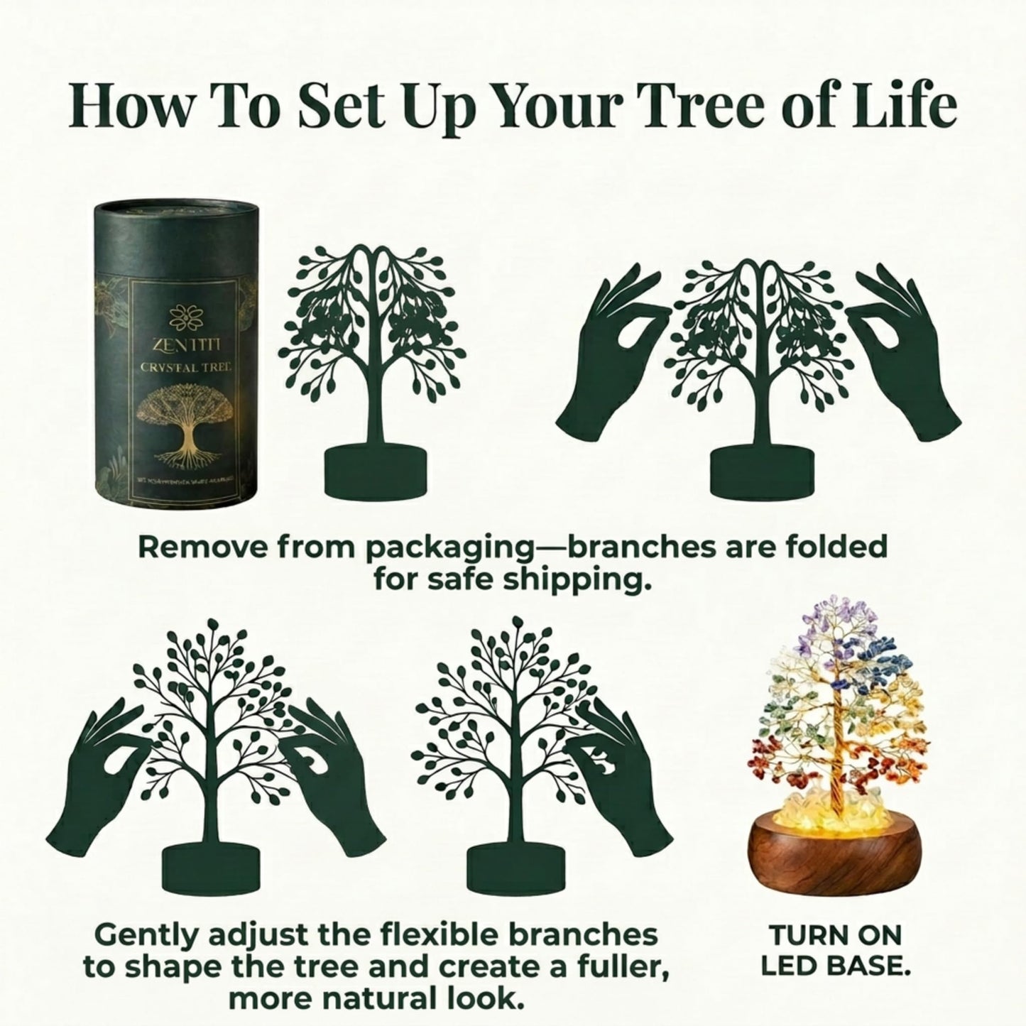 Amethyst Crystal Tree of Life with LED Light, Handcrafted Gemstone Bonsai on Quartz Base & Acacia Wood Stand – Spiritual Home & Office Décor, Feng Shui, Gift for Women