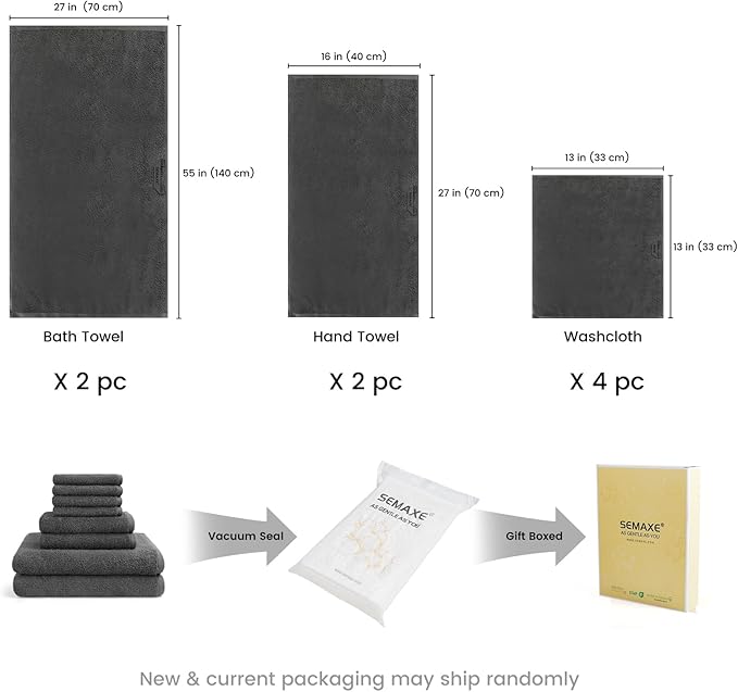SEMAXE Bath Towel Set, 100% Cotton Bathroom Towels
