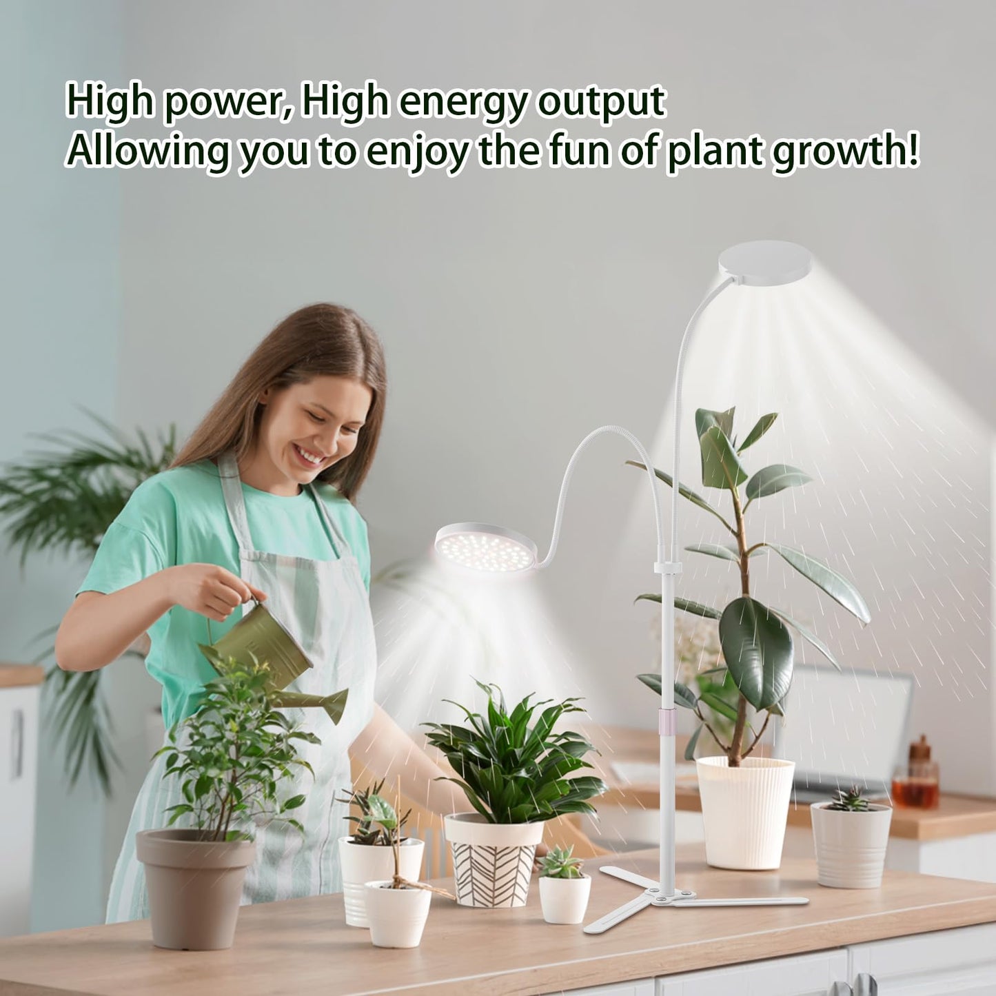 BeModel Super-Energy Tabletop LED Grow Lights 9.8"-32"Height Adjustable for Indoor Small/Medium Plants 6000K Full Spectrum with 3 Dimmable Model, Auto On Off Timing 3 9 12Hrs, 5 Brightness(Puck White)