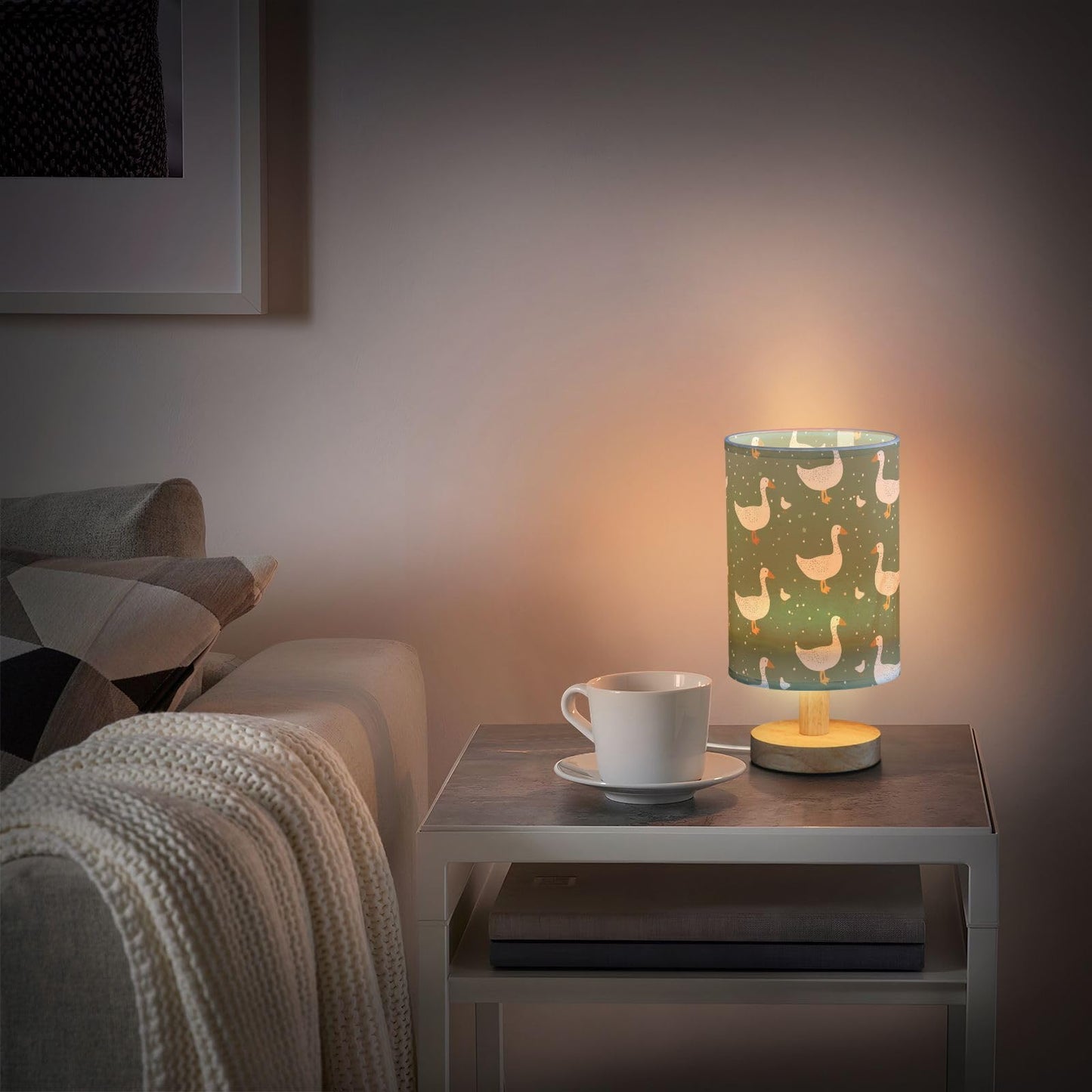 Oarencol Bedside Table Lamp Cute Goose Green Nightstand Lamp with Wood Desk Lamps for Bedroom Living Room Nursery Office Home Decor