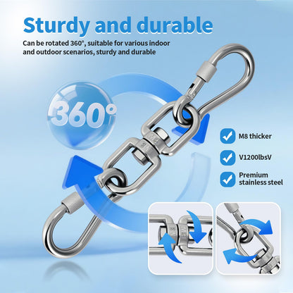 Aheucndg Heavy Duty 1200 lb Capacity Swivel Ring Double Ended Swivel Eye Hook, 304 Stainless Steel 1Pack Swivel Hooks + 2Pack Snap Hook, Easy Installation for Hanging Chair, Hammock, Boxing Bag, Gym