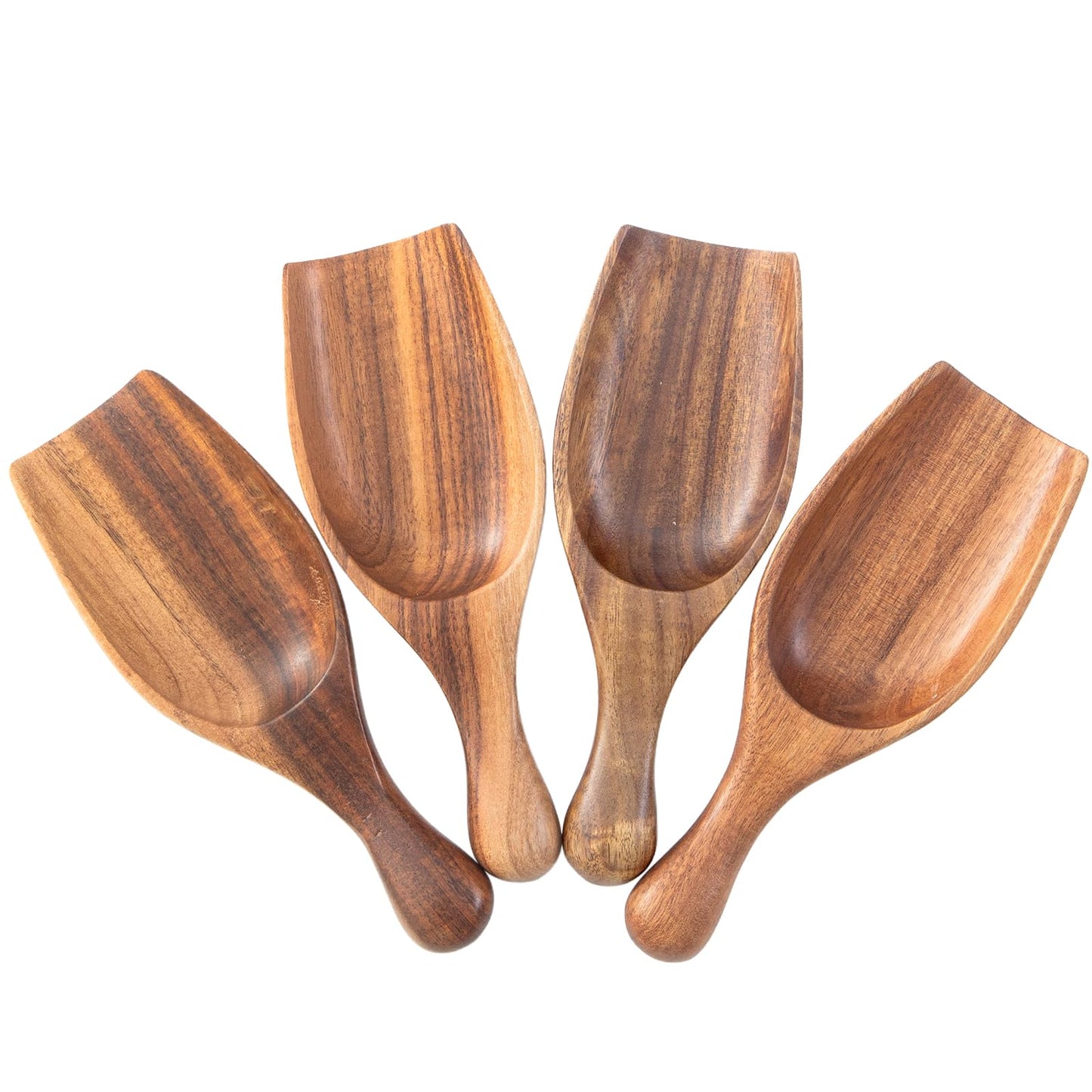 NLHL Big Wood Coffee Scoops - Acacia Wooden Scoops for Jars & Canisters, Multi-Purpose Measuring Spoons for Ground Coffee Powder, Flour, Oats, Bath Salt, Laundry Detergent Kitchen and Bath Use (4Pack)