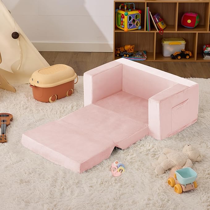 Kids Couch, 2-in-1 Toddler Chair Comfy 1-3 Years, Convertible Kids Chair