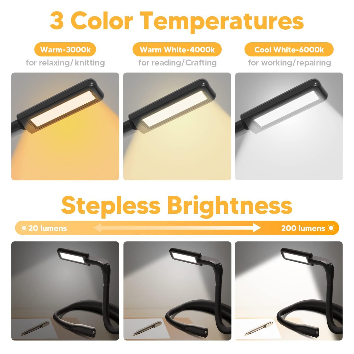 Neck Reading Light Book Lovers Gifts, Rechargeable 80Hrs Eye-friendly 3 Colors & Stepless Dimming Book Light for Reading, Christmas Stocking Stuffers for Men Women Camping Knitting Crochet Accessories