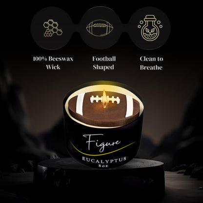 All-Natural Football Candle – Eucalyptus Scent | Hand-Poured in The USA | Beeswax & Soy Wax | Essential Oils | 100% Beeswax Wick | Premium Gift Box | Candle Gifts for Men & Women